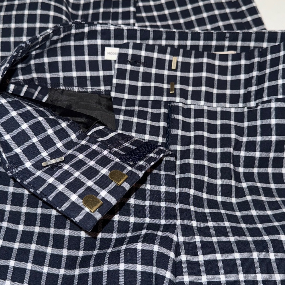 Loft Modern Skinny Ankle Pant Size 4 Navy and White Plaid Office Teacher Work - Picture 10 of 13